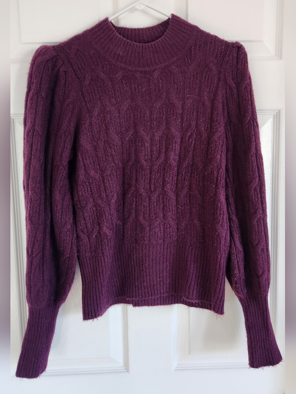 Express Cable Knit Crewneck Sweater in Plum
